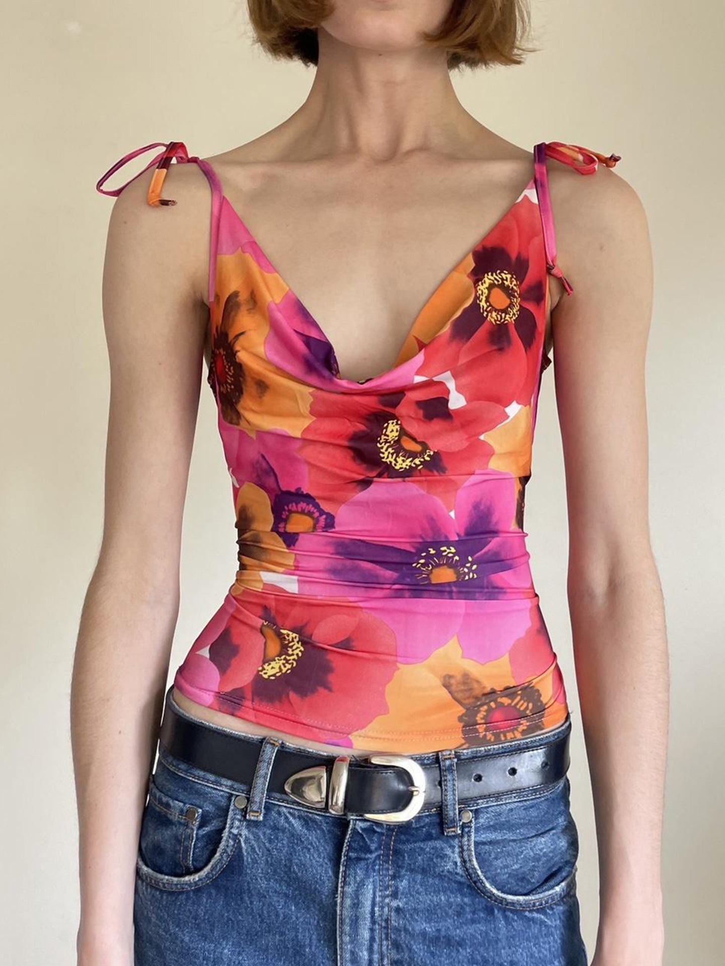 Women Floral Printed Crop Fitted Top