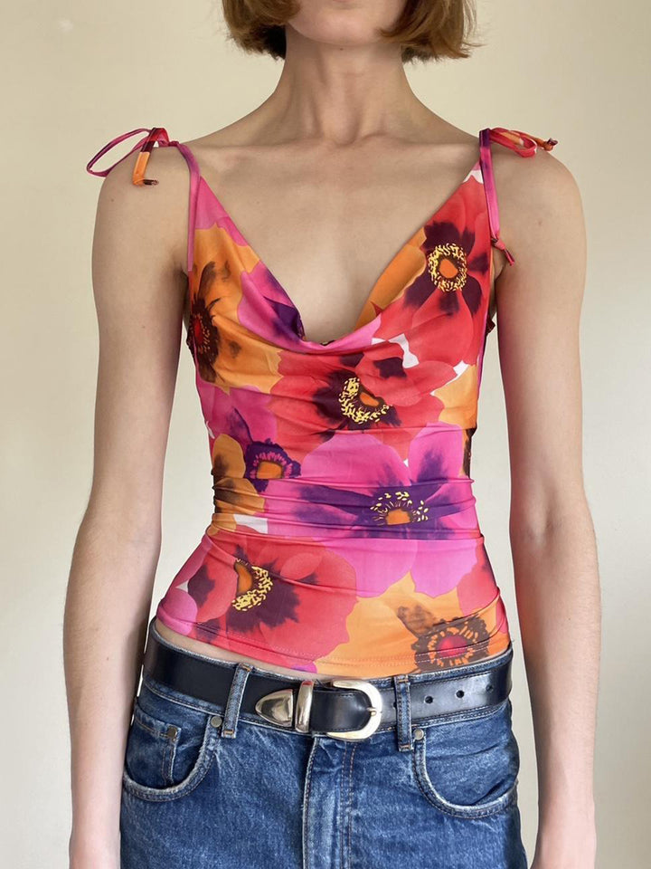 Women Floral Printed Crop Fitted Top