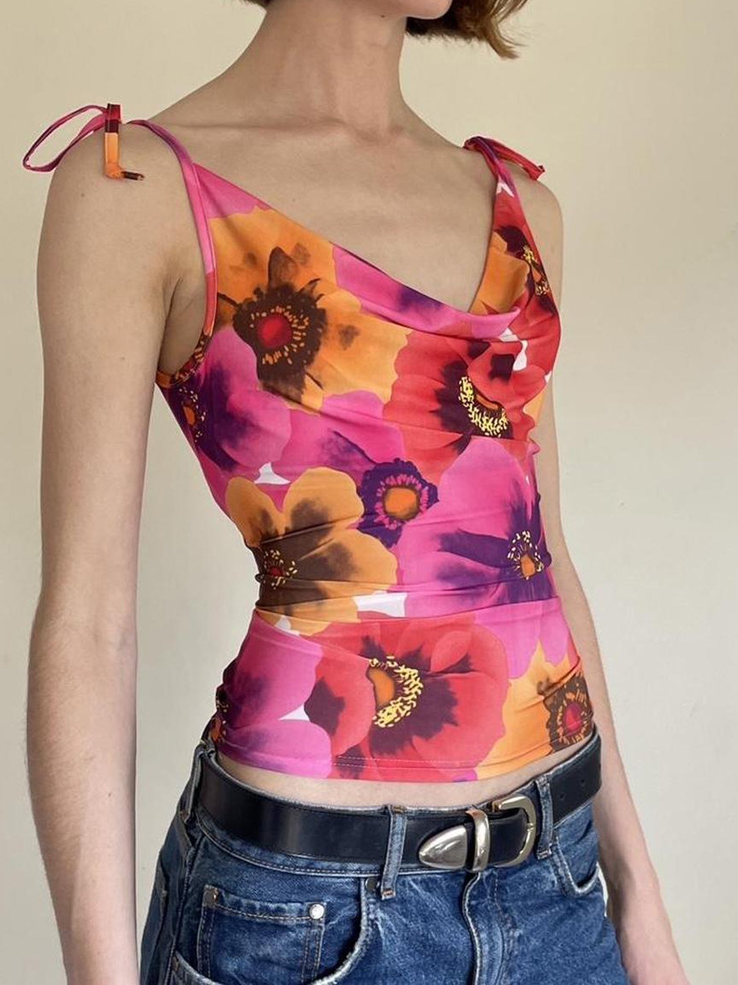 Women Floral Printed Crop Fitted Top