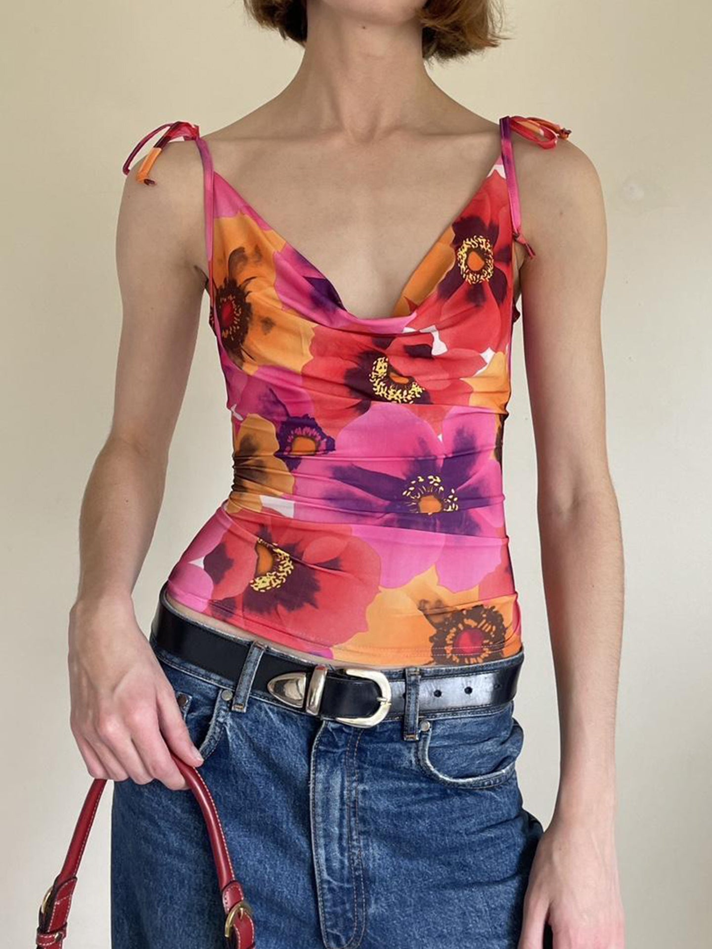 Women Floral Printed Crop Fitted Top
