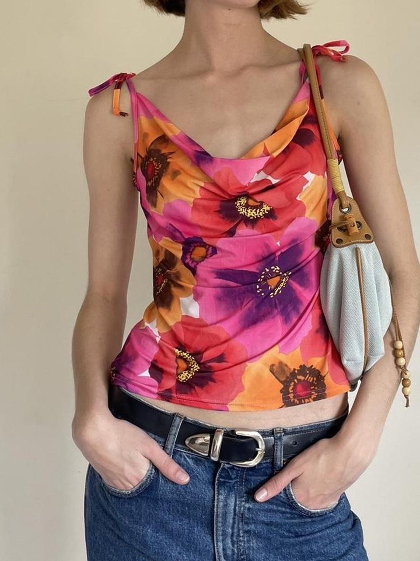 Women Floral Printed Crop Fitted Top