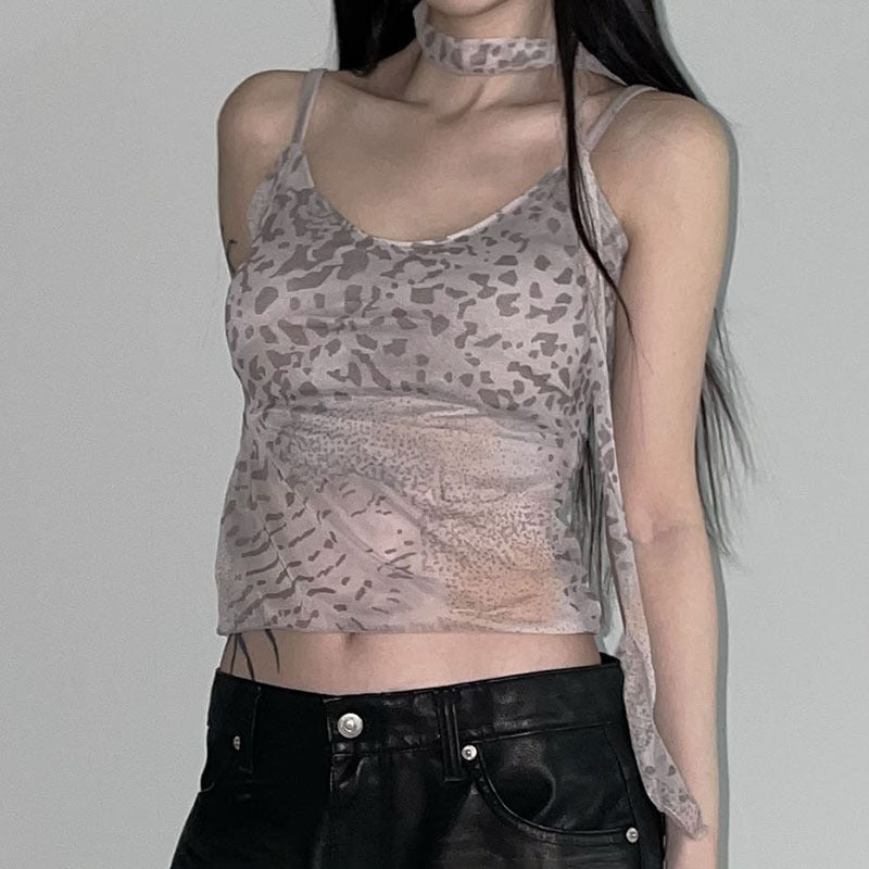 Women Animal Print Net Crop Top