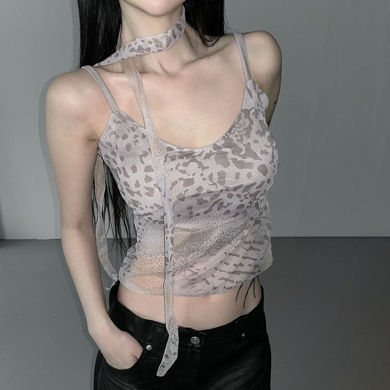 Women Animal Print Net Crop Top