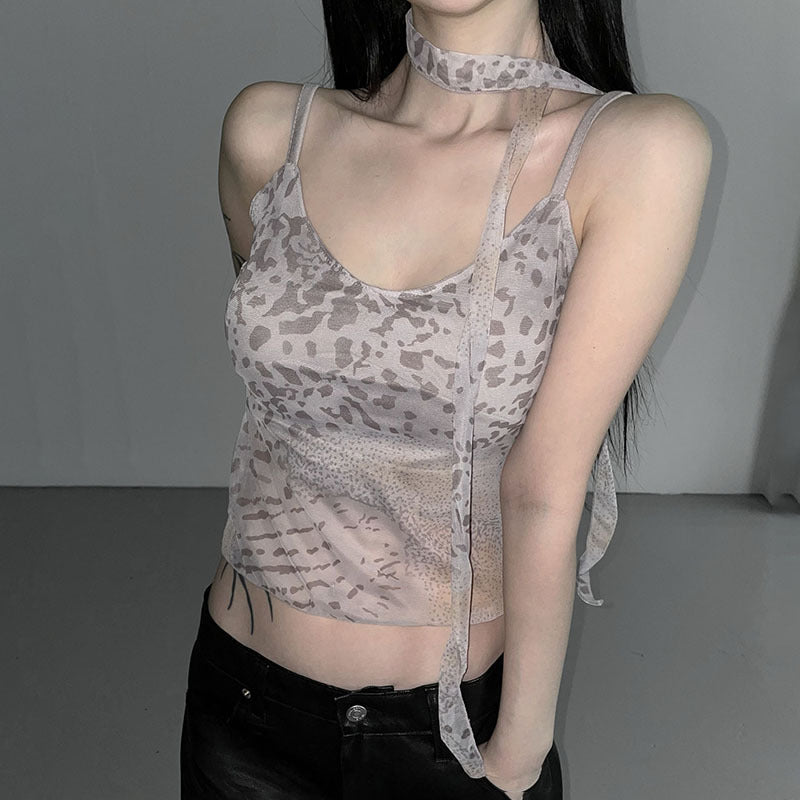 Women Animal Print Net Crop Top