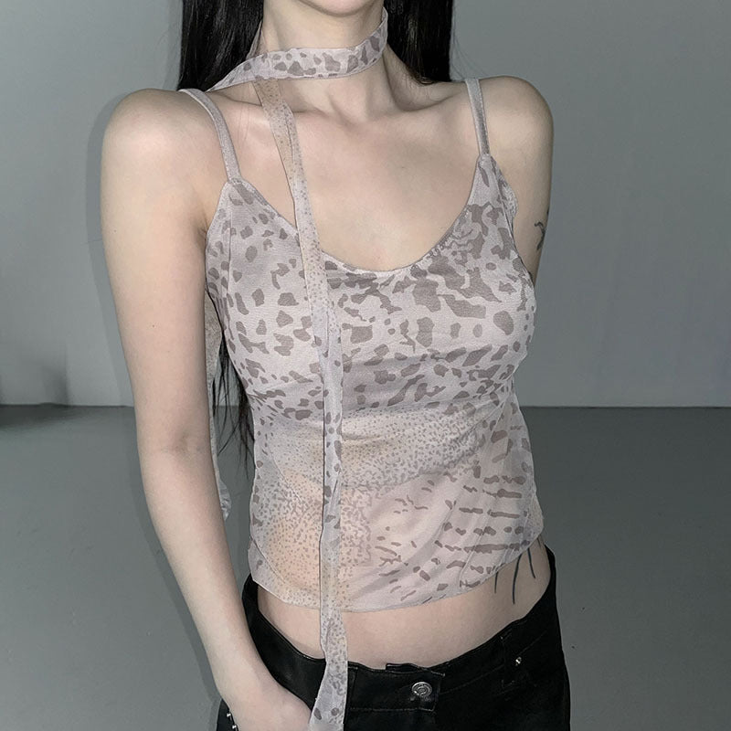 Women Animal Print Net Crop Top