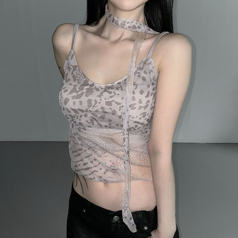 Women Animal Print Net Crop Top