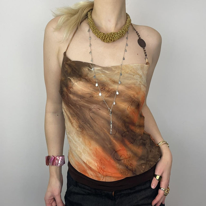 Women Print Tie-Up Neck Crop Top