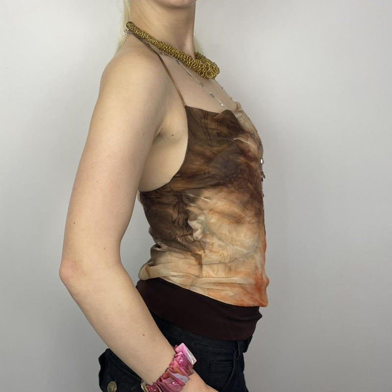 Women Print Tie-Up Neck Crop Top