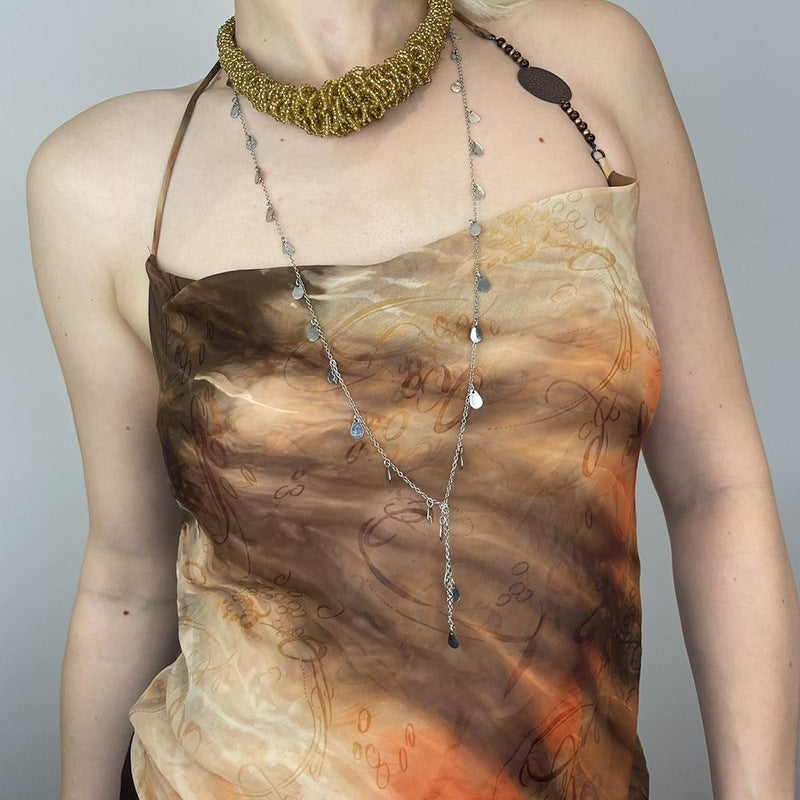 Women Print Tie-Up Neck Crop Top