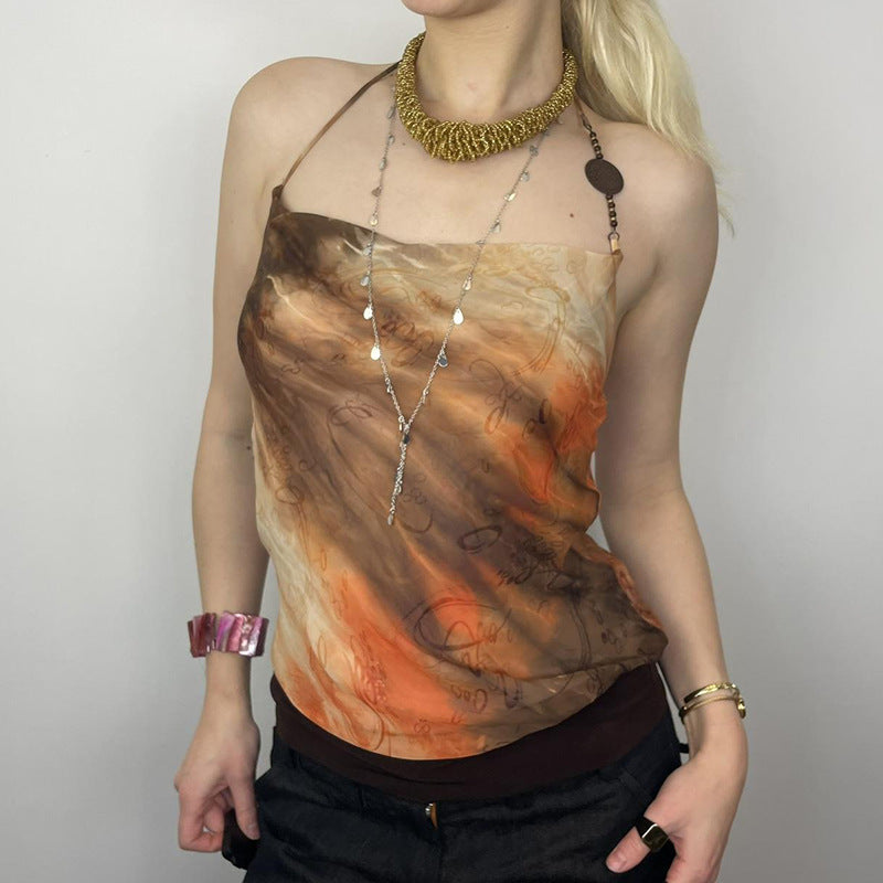 Women Print Tie-Up Neck Crop Top