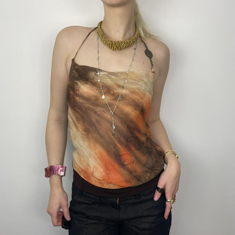 Women Print Tie-Up Neck Crop Top