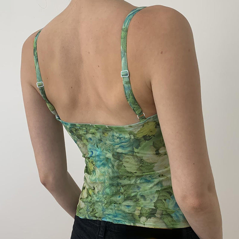 Tropical Print Shoulder Straps Regular Corset Top