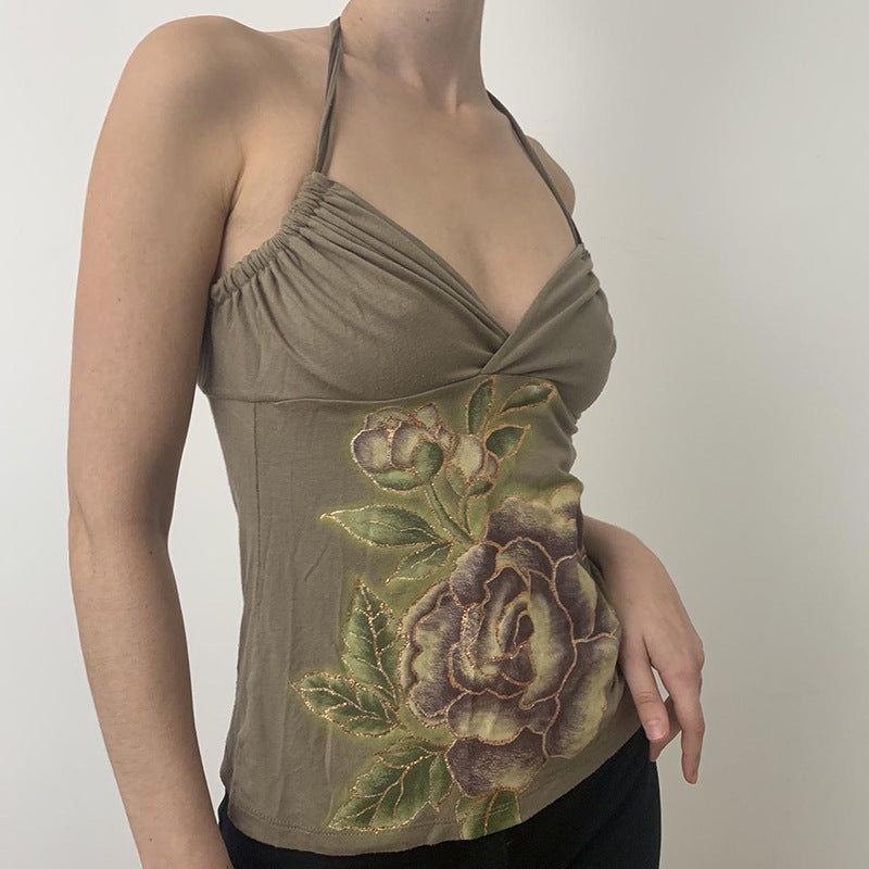 Women Floral Printed Halter Neck Top