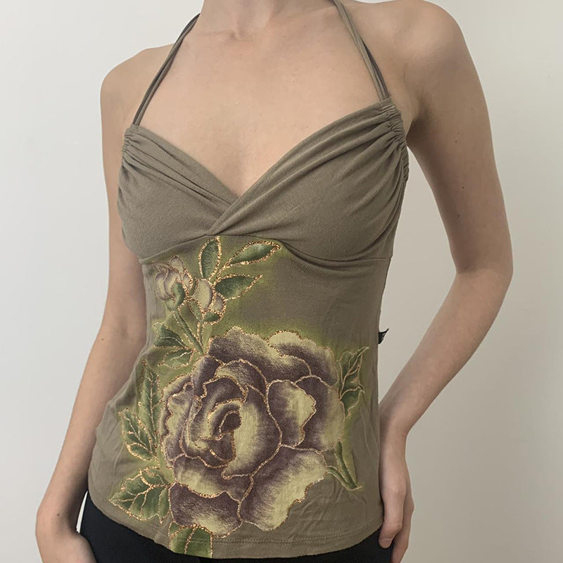 Women Floral Printed Halter Neck Top