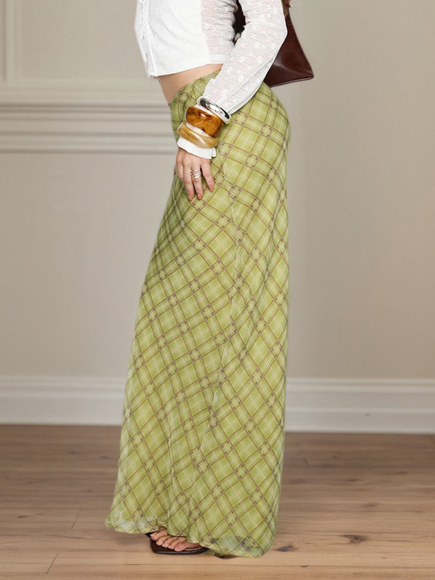 Checked A-Line Maxi Skirt