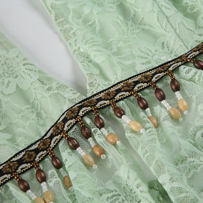 Women Tie-Up Neck Net Top