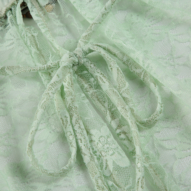 Women Tie-Up Neck Net Top