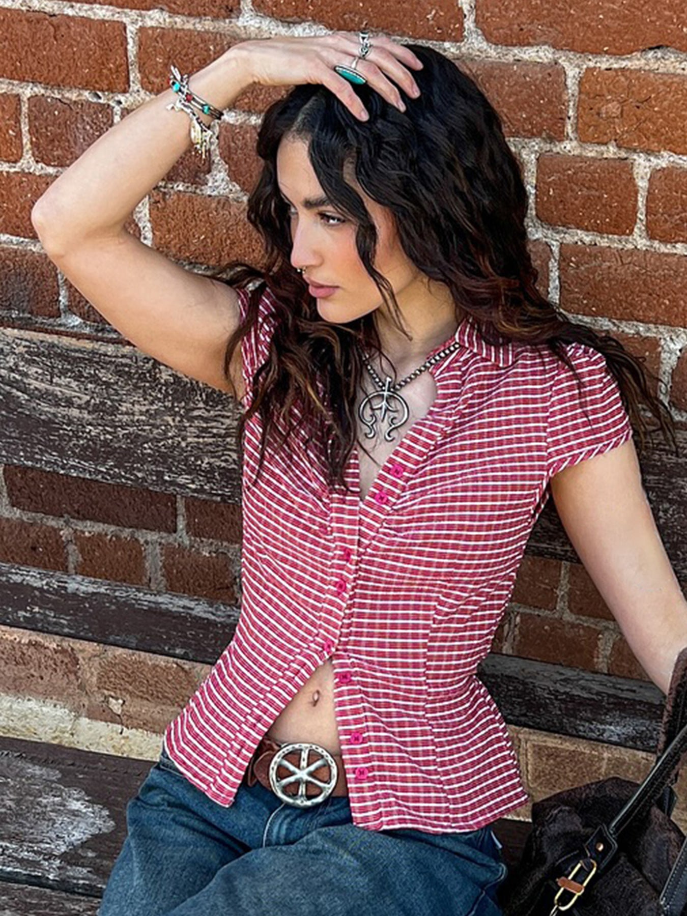 Women Striped Shirt Style Top