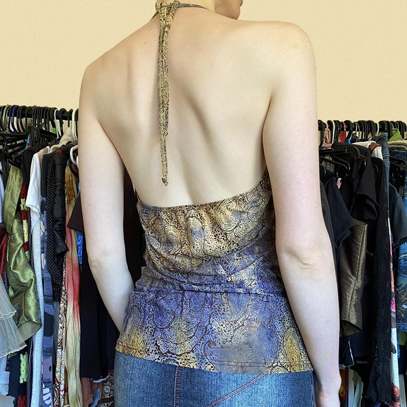Print Tie-Up Neck Ethnic Wrap Crop Top