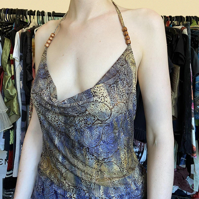 Print Tie-Up Neck Ethnic Wrap Crop Top