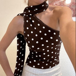 Women Polka Dot Printed One Shoulder Top