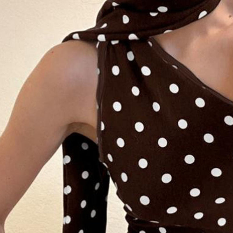 Women Polka Dot Printed One Shoulder Top