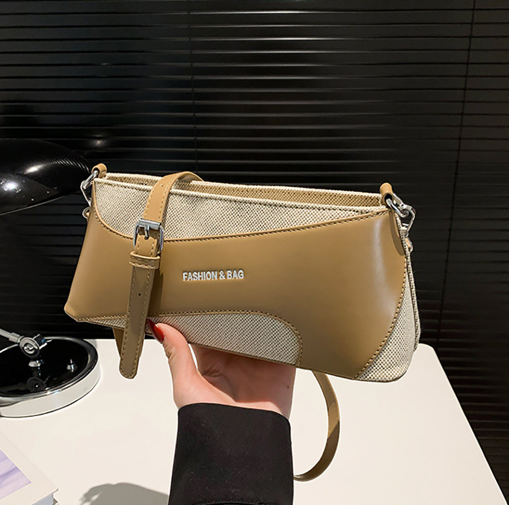 Khaki Solid One Handle Shoulder Bag