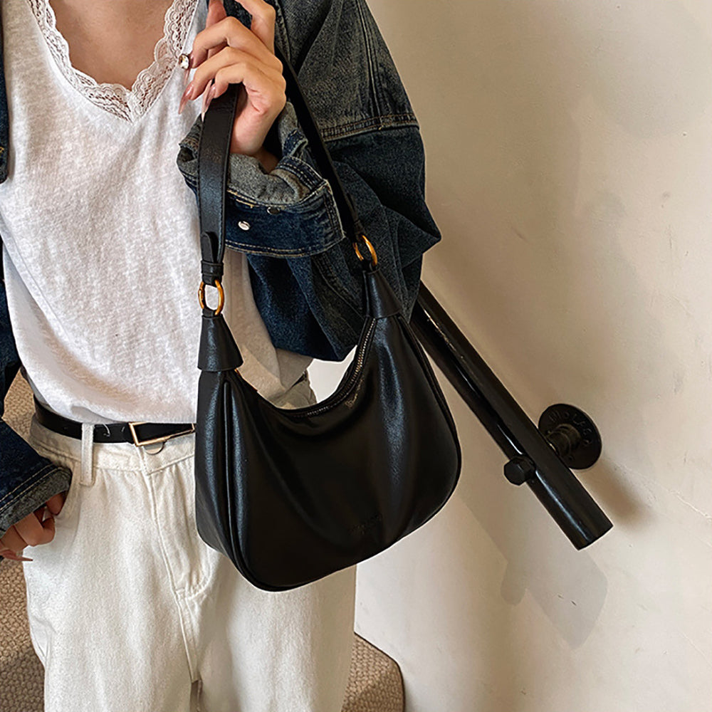 Black Solid One Handle Shoulder Bag