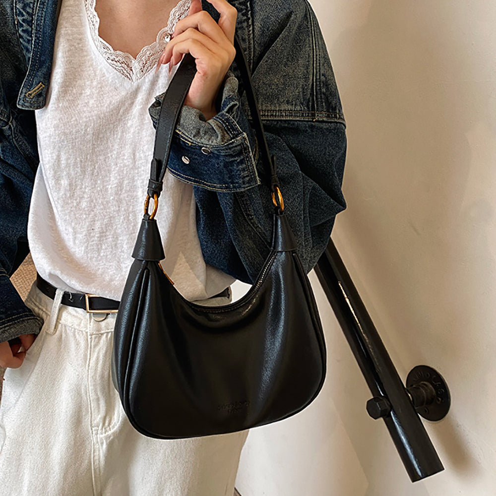 Black Solid One Handle Shoulder Bag