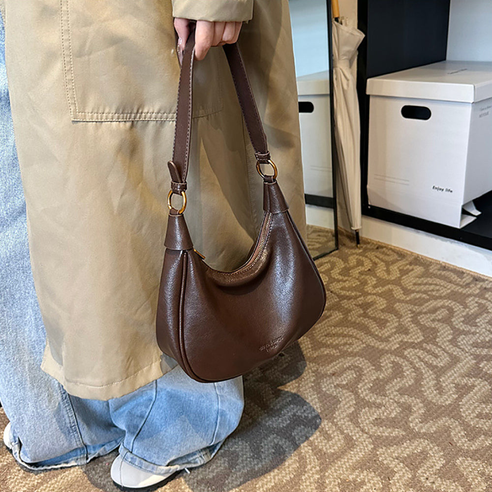 Coffee Solid One Handle Shoulder Bag