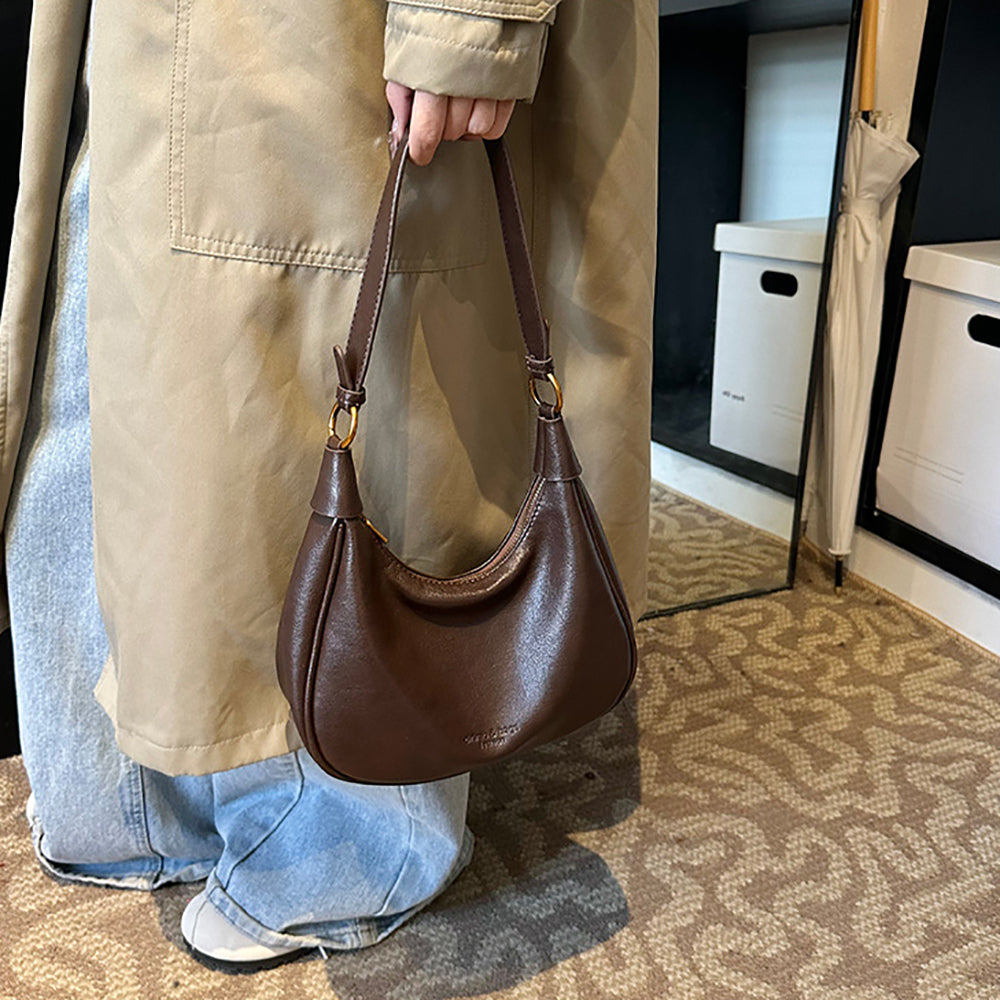 Coffee Solid One Handle Shoulder Bag