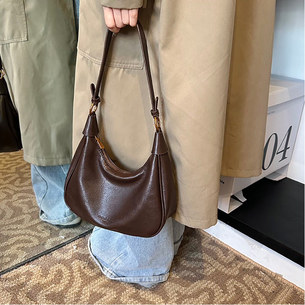 Coffee Solid One Handle Shoulder Bag