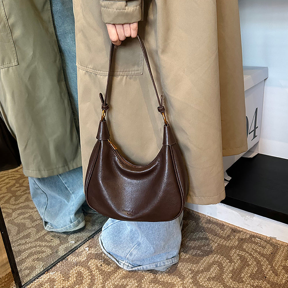 Coffee Solid One Handle Shoulder Bag