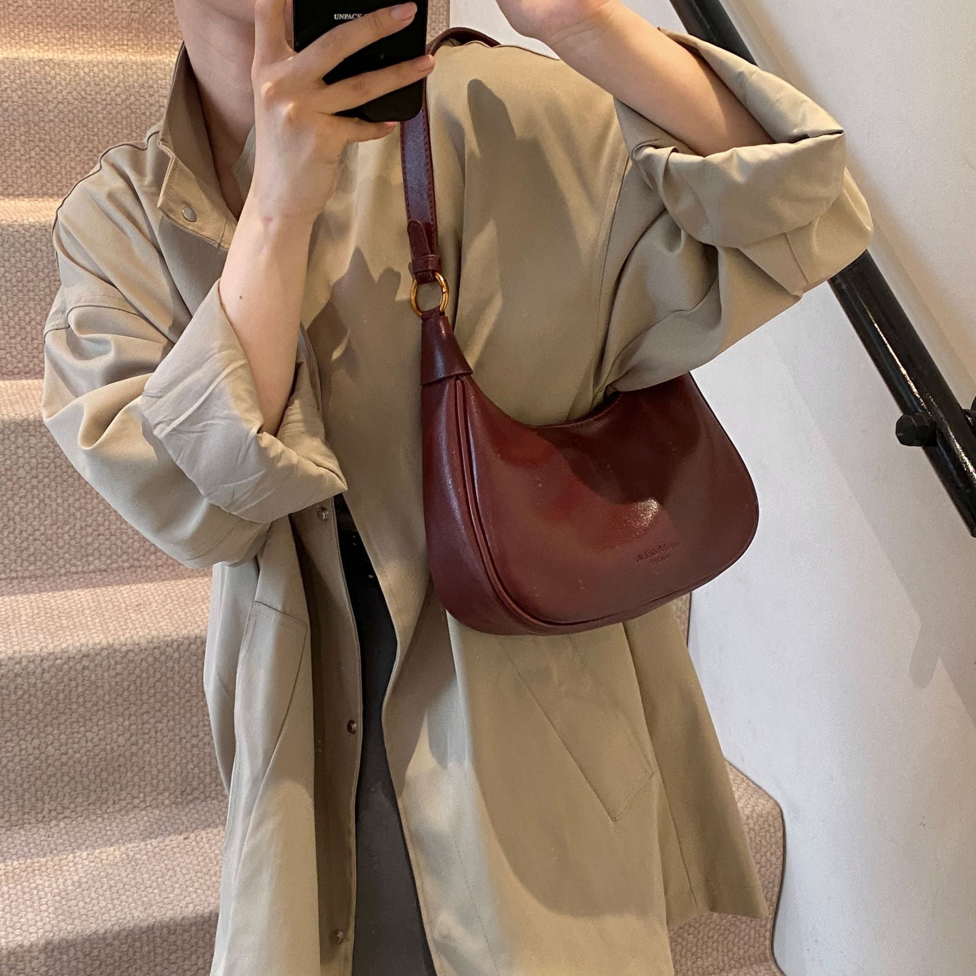 Maroon Solid One Handle Shoulder Bag