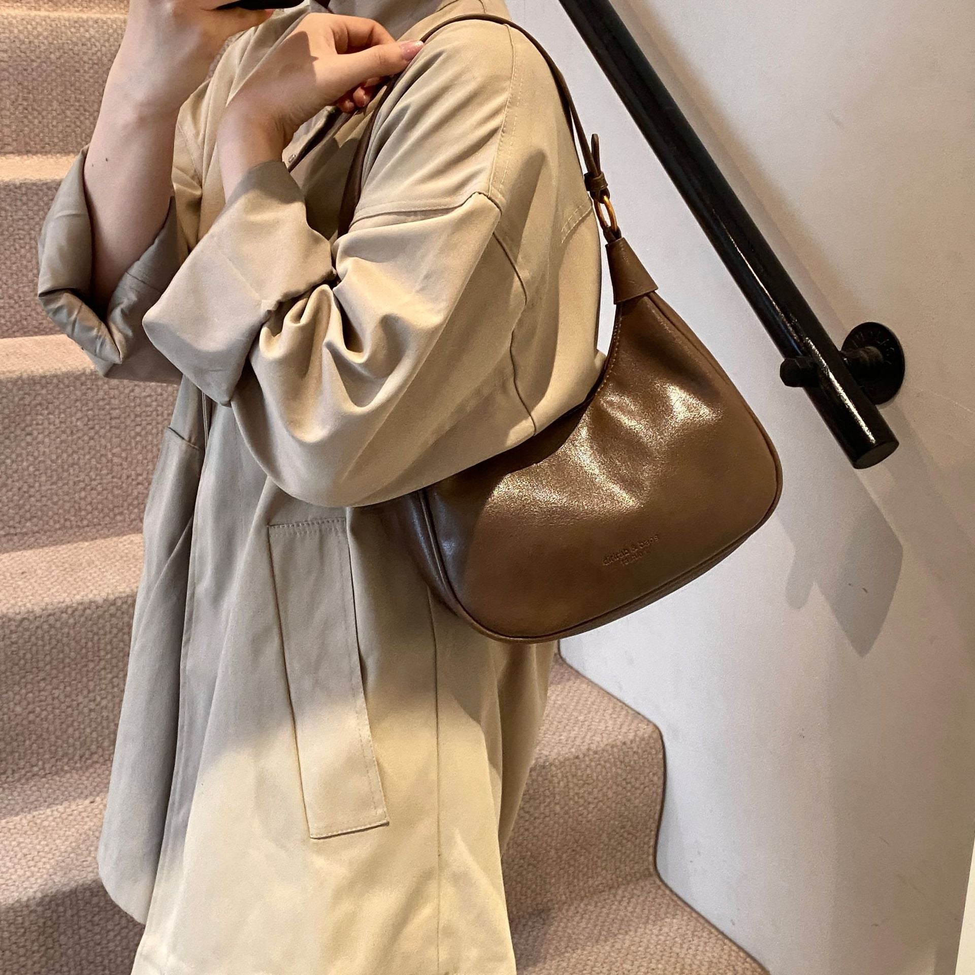 Brown Solid One Handle Shoulder Bag