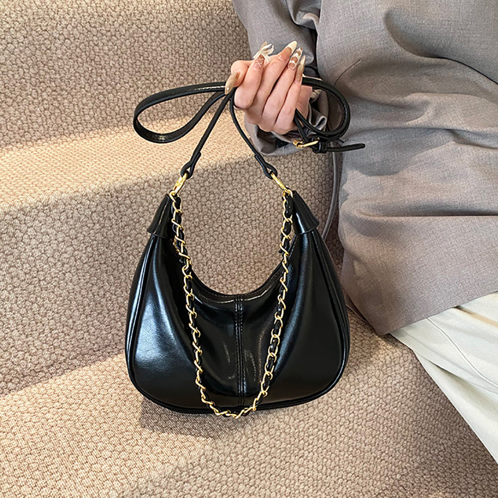 Black Solid One Handle Shoulder Bag