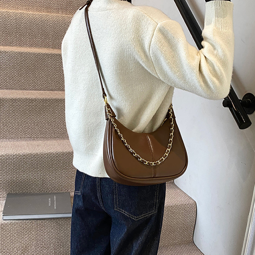 Brown Solid One Handle Shoulder Bag