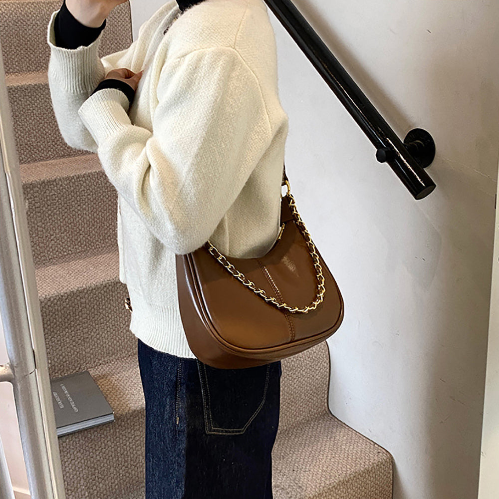 Brown Solid One Handle Shoulder Bag