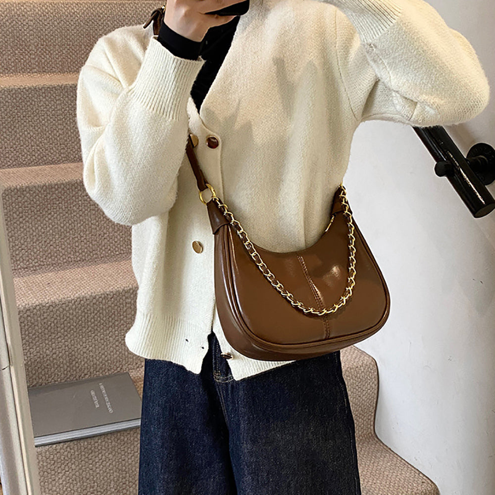 Brown Solid One Handle Shoulder Bag