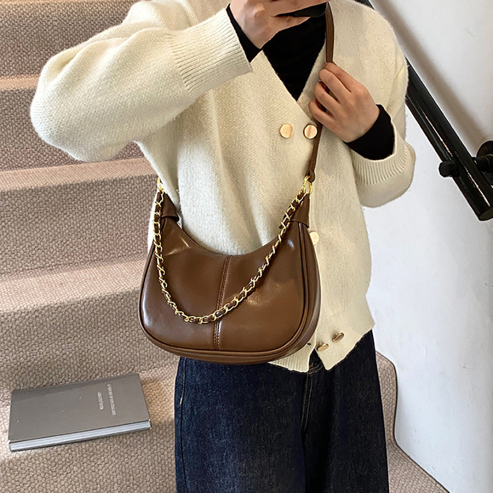 Brown Solid One Handle Shoulder Bag