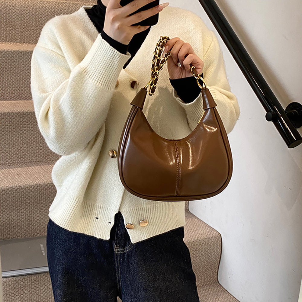 Brown Solid One Handle Shoulder Bag