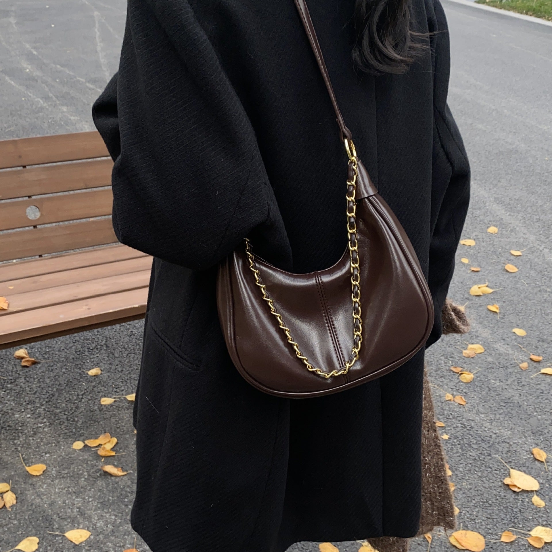 Coffee Solid One Handle Shoulder Bag