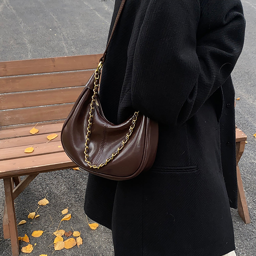Coffee Solid One Handle Shoulder Bag