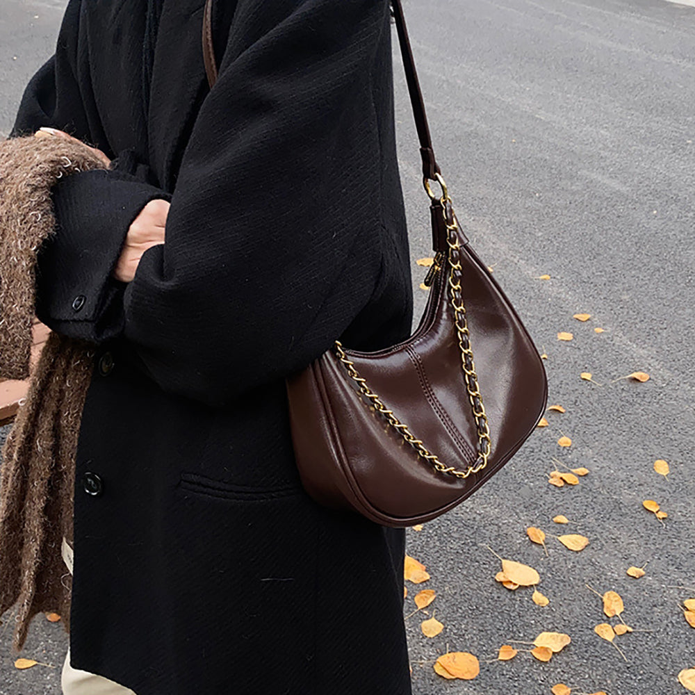Coffee Solid One Handle Shoulder Bag