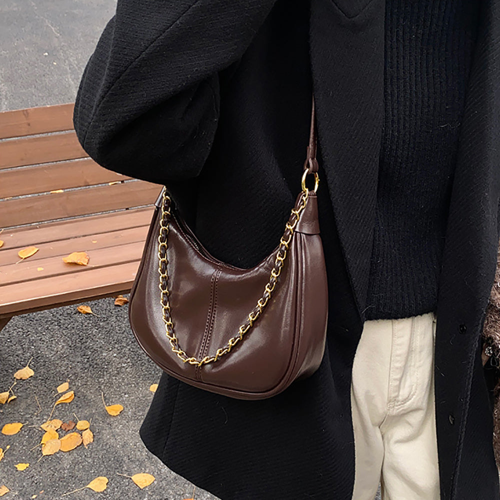 Coffee Solid One Handle Shoulder Bag