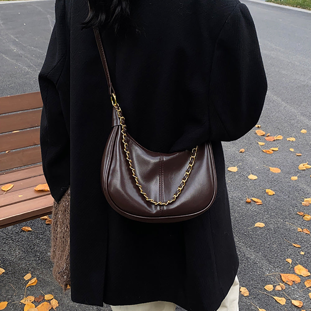 Coffee Solid One Handle Shoulder Bag