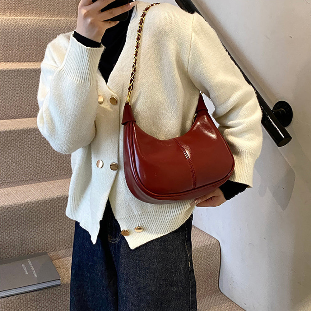 Maroon Solid One Handle Shoulder Bag