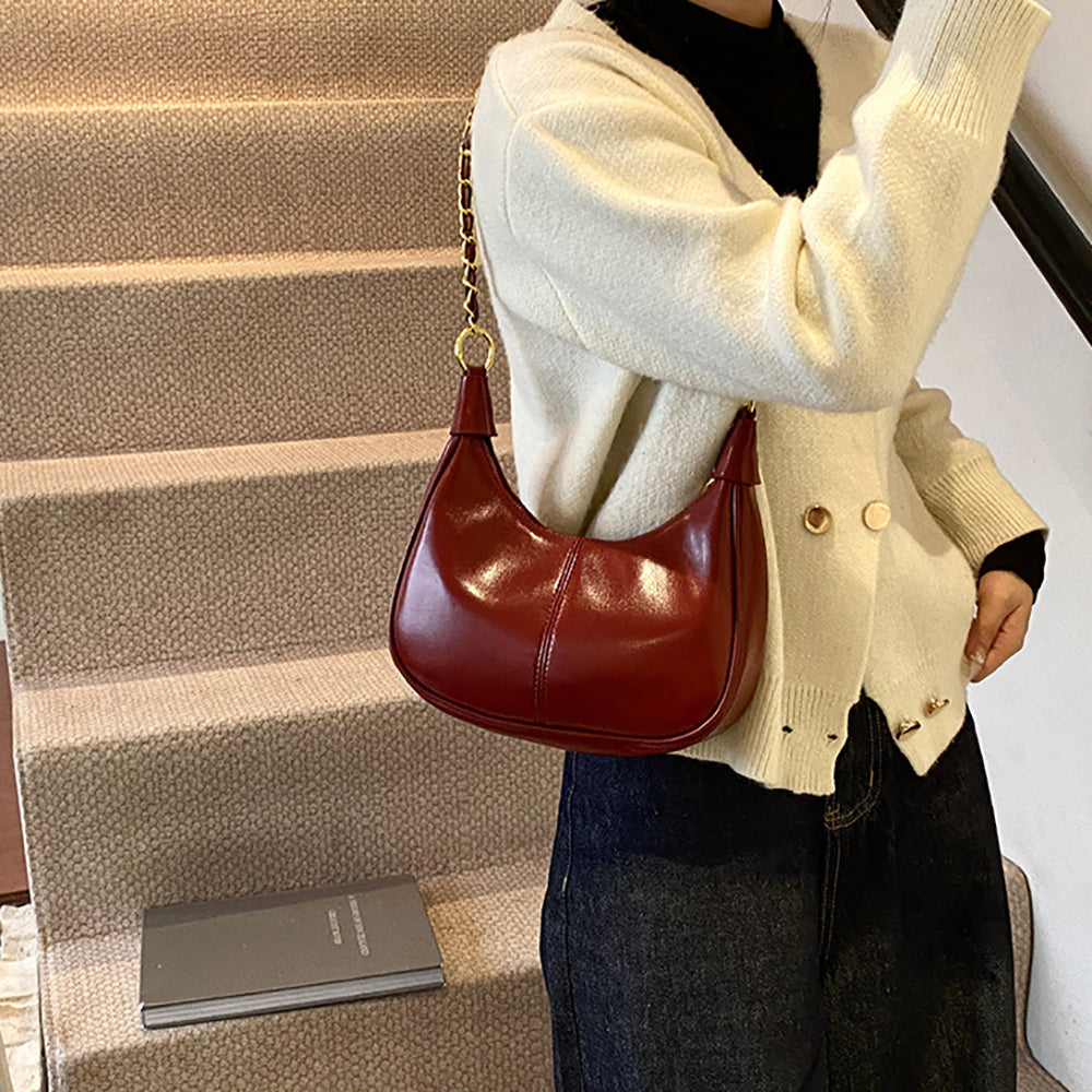 Maroon Solid One Handle Shoulder Bag