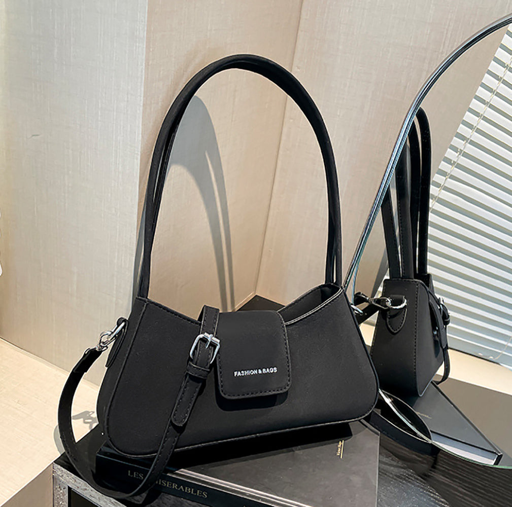 Black Solid Two Handles Shoulder Bag