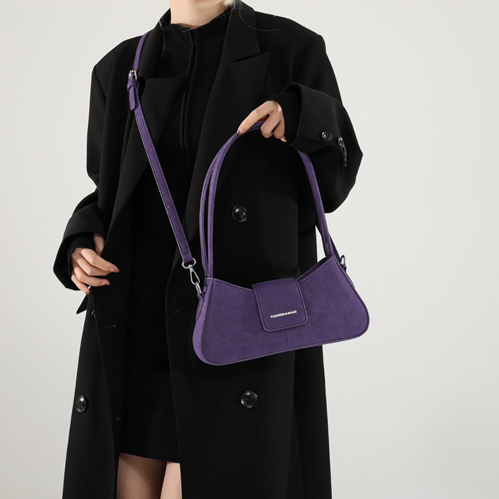 Purple Solid Two Handles Shoulder Bag